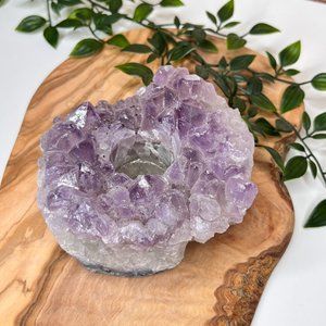 3 lb Amethyst Geode Cluster Tea Light Candle Holder Calming Deocr